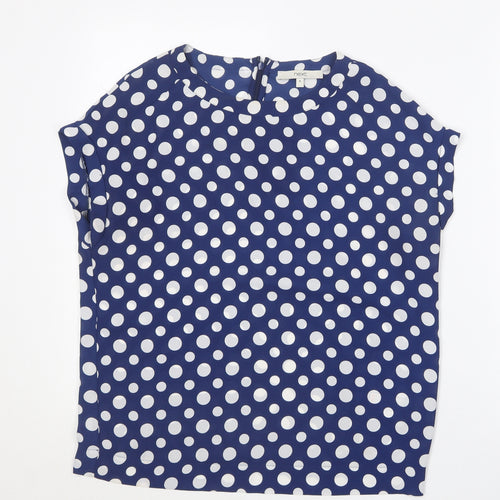 NEXT Womens Blue Polka Dot Polyester Basic Blouse Size 8 Round Neck