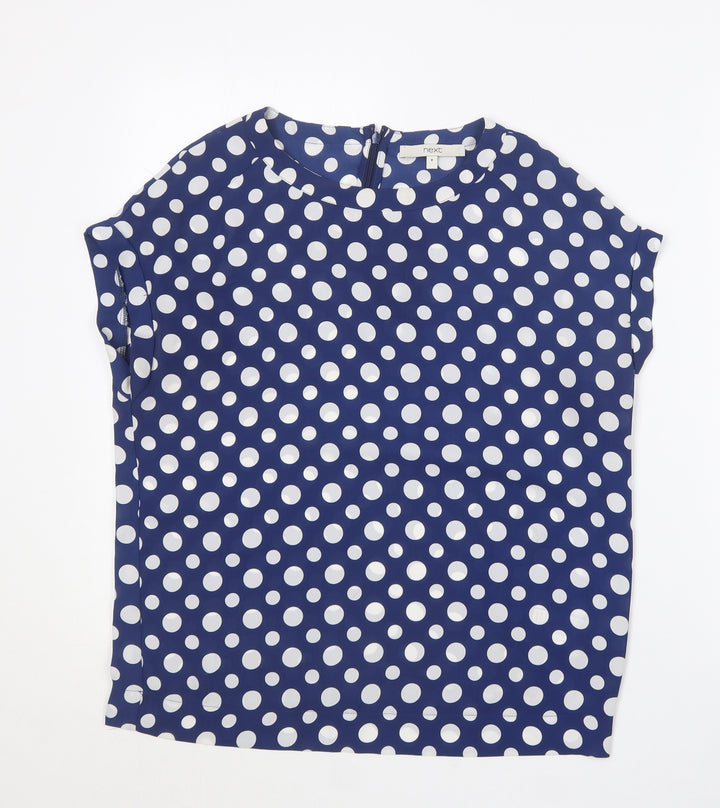 NEXT Womens Blue Polka Dot Polyester Basic Blouse Size 8 Round Neck