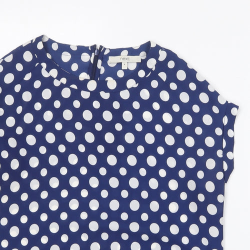 NEXT Womens Blue Polka Dot Polyester Basic Blouse Size 8 Round Neck
