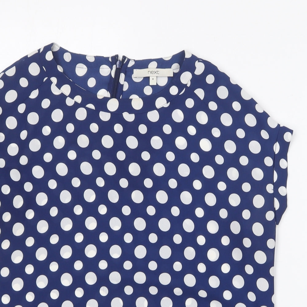 NEXT Womens Blue Polka Dot Polyester Basic Blouse Size 8 Round Neck