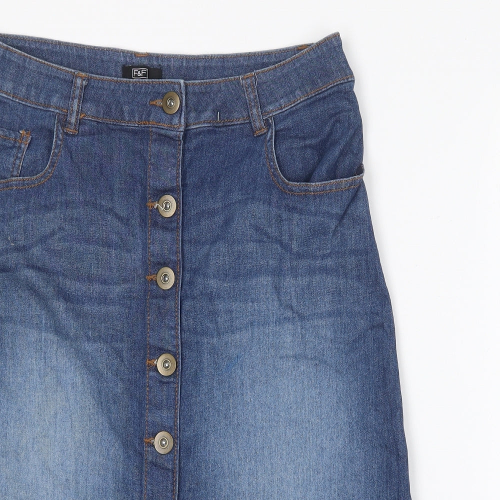 F&F Womens Blue  Polyester A-Line Skirt Size 10