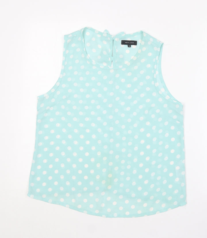 New Look Womens Blue Polka Dot Polyester Basic Blouse Size 12 Roll Neck