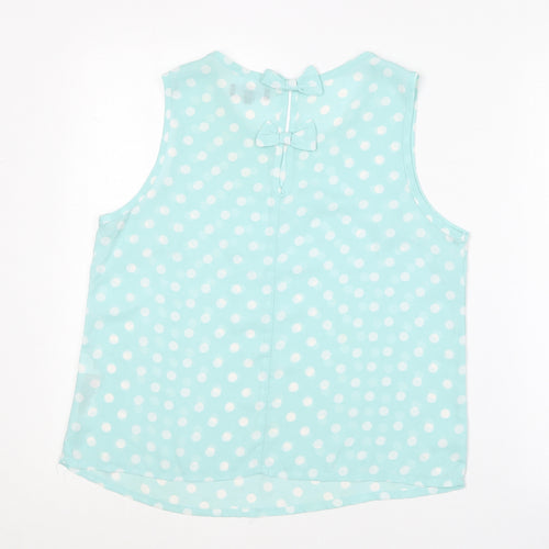 New Look Womens Blue Polka Dot Polyester Basic Blouse Size 12 Roll Neck