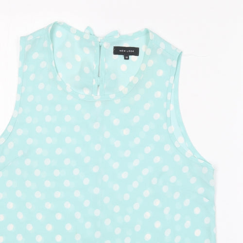 New Look Womens Blue Polka Dot Polyester Basic Blouse Size 12 Roll Neck