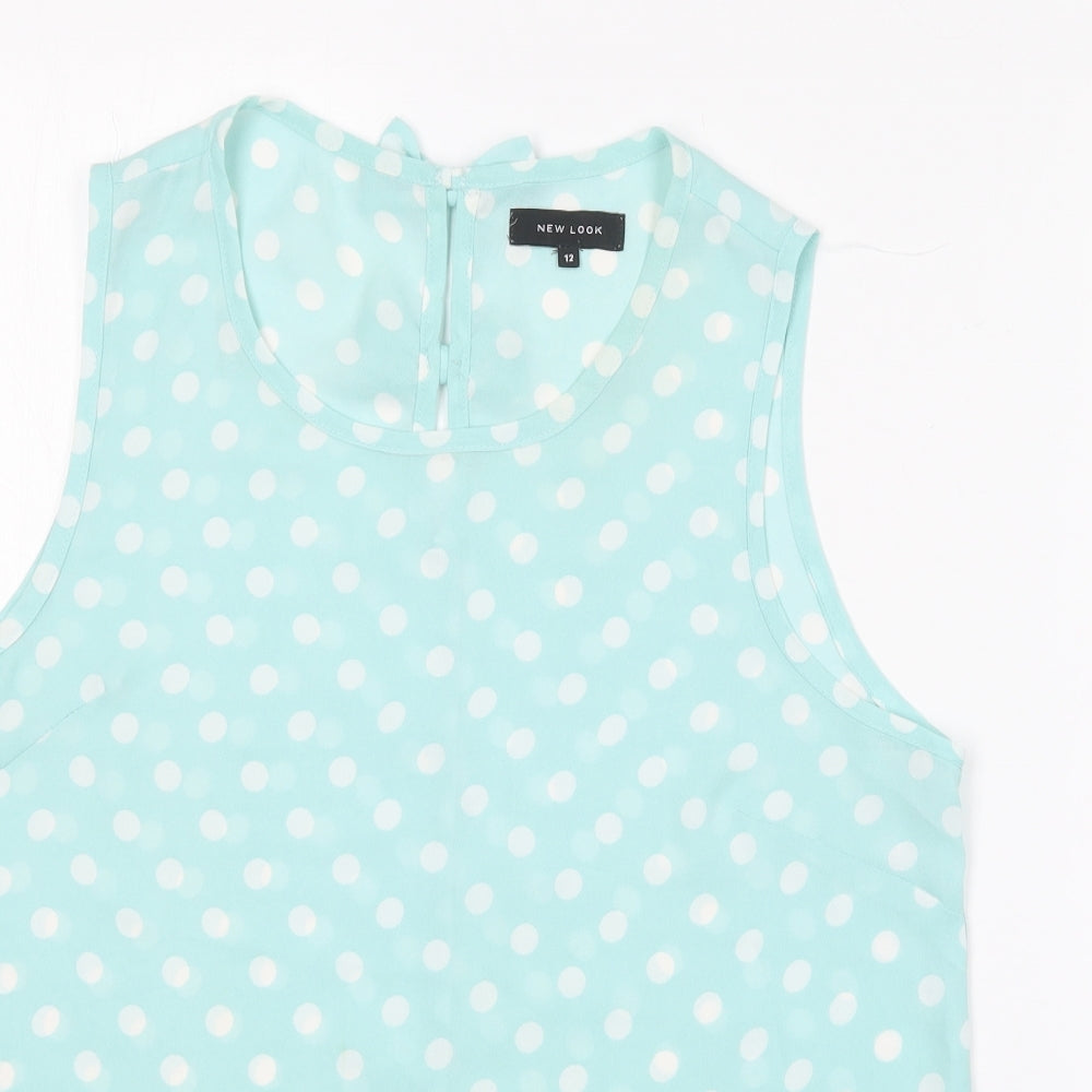 New Look Womens Blue Polka Dot Polyester Basic Blouse Size 12 Roll Neck
