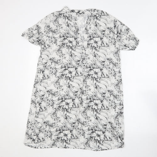 My Bra Fashion Womens White Floral Cotton Shirt Dress  Size S  V-Neck