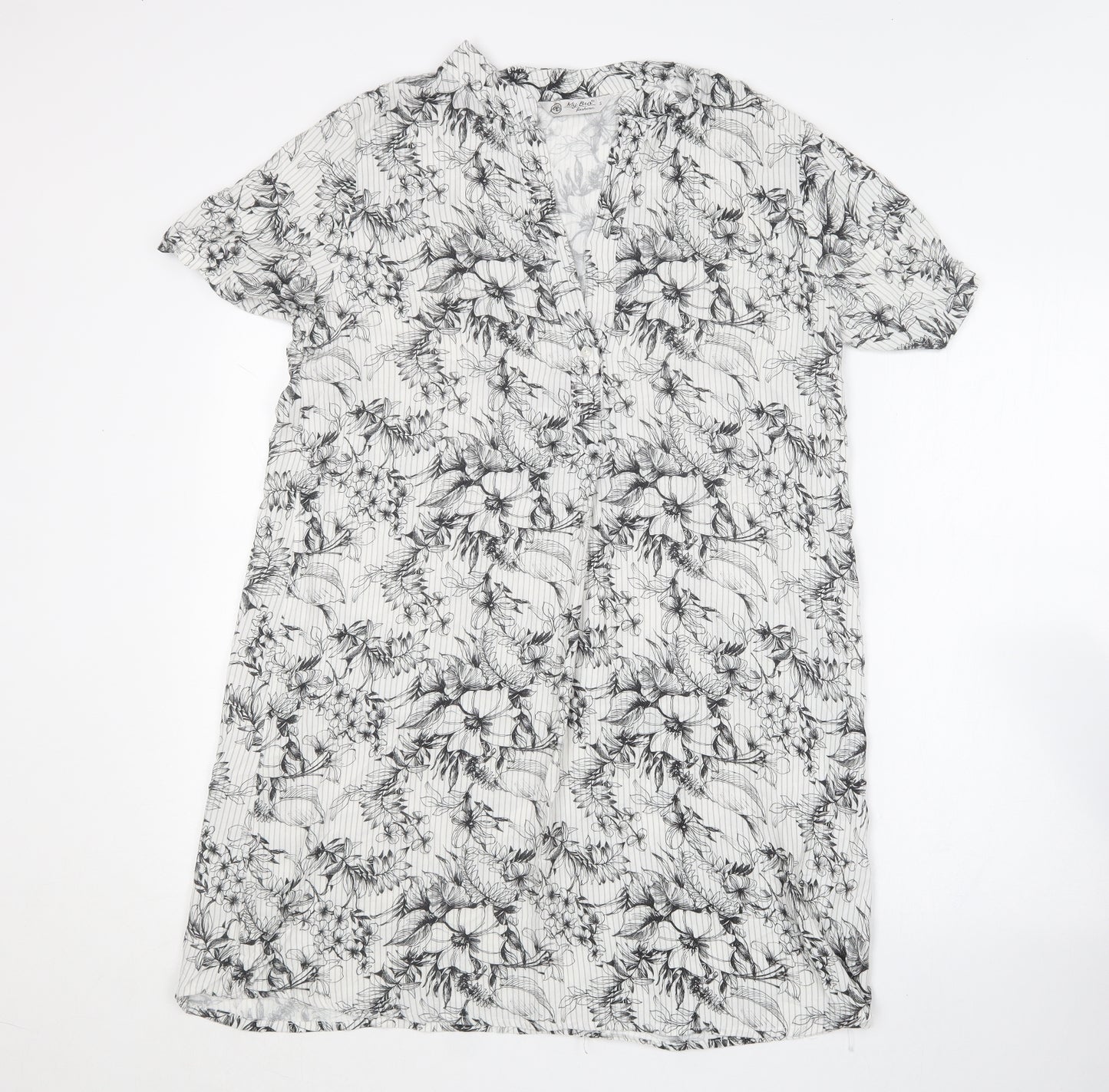 My Bra Fashion Womens White Floral Cotton Shirt Dress  Size S  V-Neck