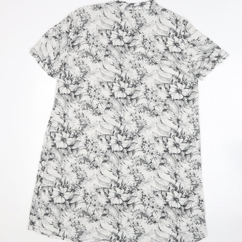 My Bra Fashion Womens White Floral Cotton Shirt Dress  Size S  V-Neck