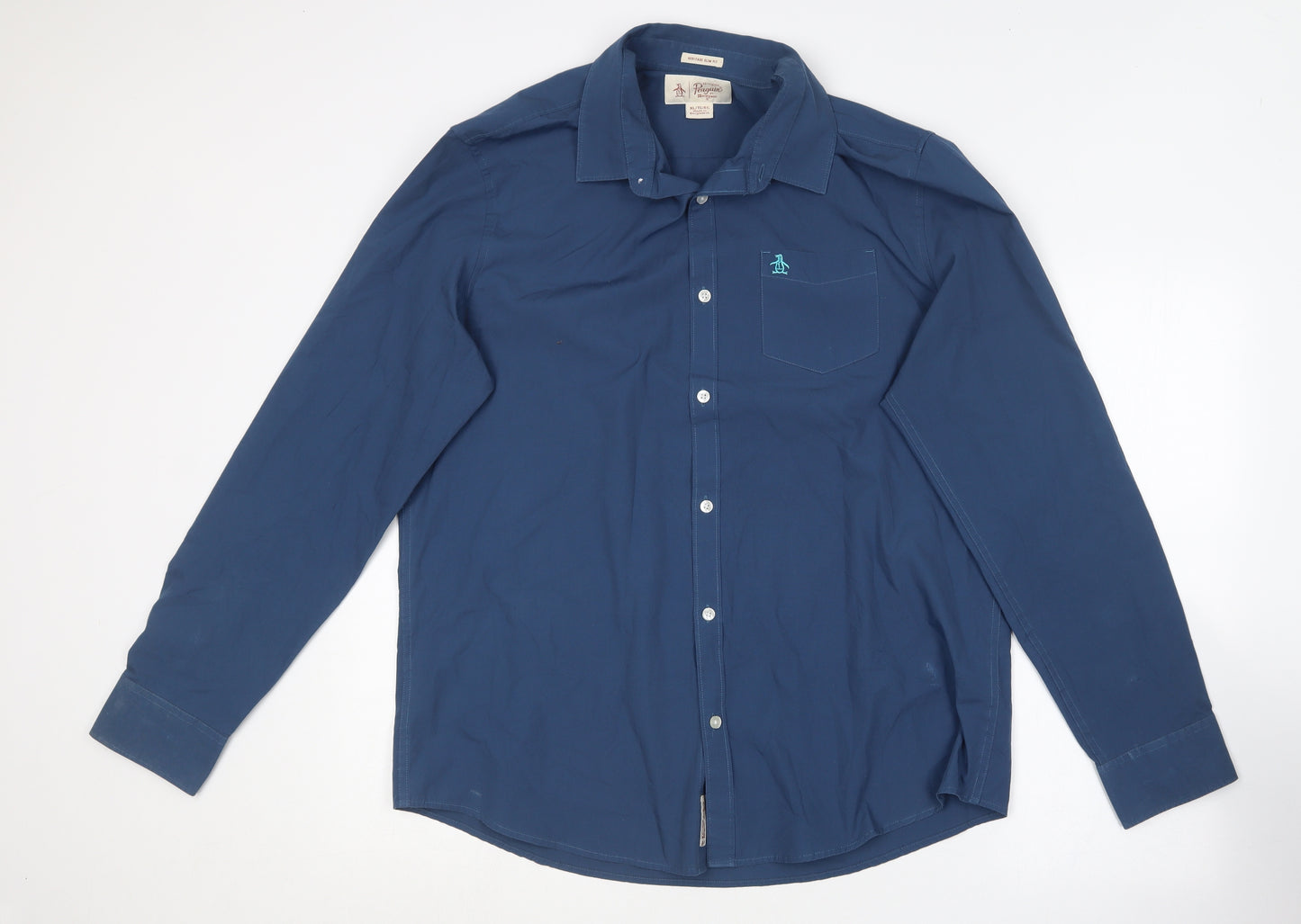 Penguin Mens Blue  Cotton  Button-Up Size XL Collared
