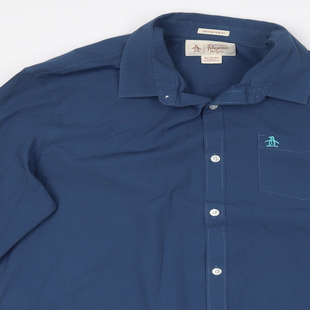 Penguin Mens Blue  Cotton  Button-Up Size XL Collared