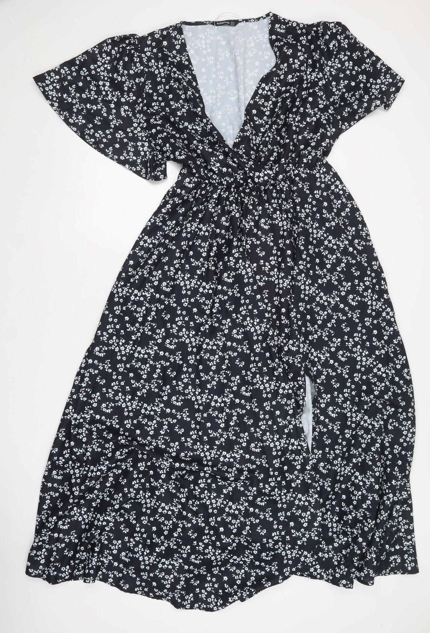 Bloom Chick Womens Black Floral Polyester Fit & Flare  Size 18  V-Neck