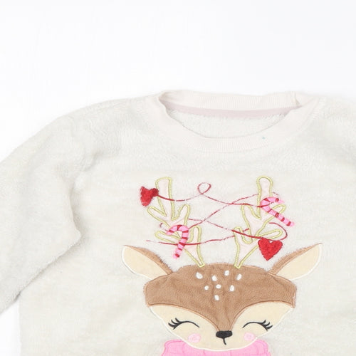 Dunnes Stores Girls White Round Neck  Polyester Pullover Jumper Size 7-8 Years   - Christmas Jumperq