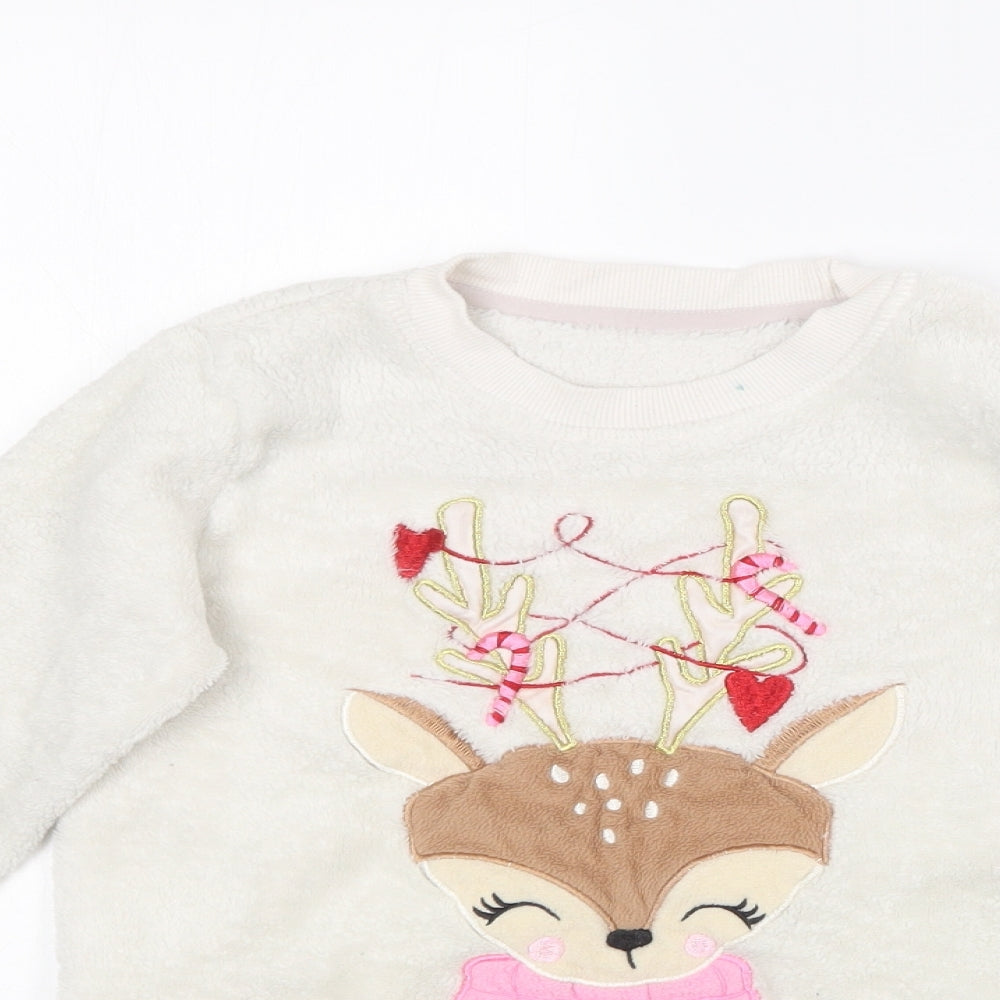 Dunnes Stores Girls White Round Neck  Polyester Pullover Jumper Size 7-8 Years   - Christmas Jumperq