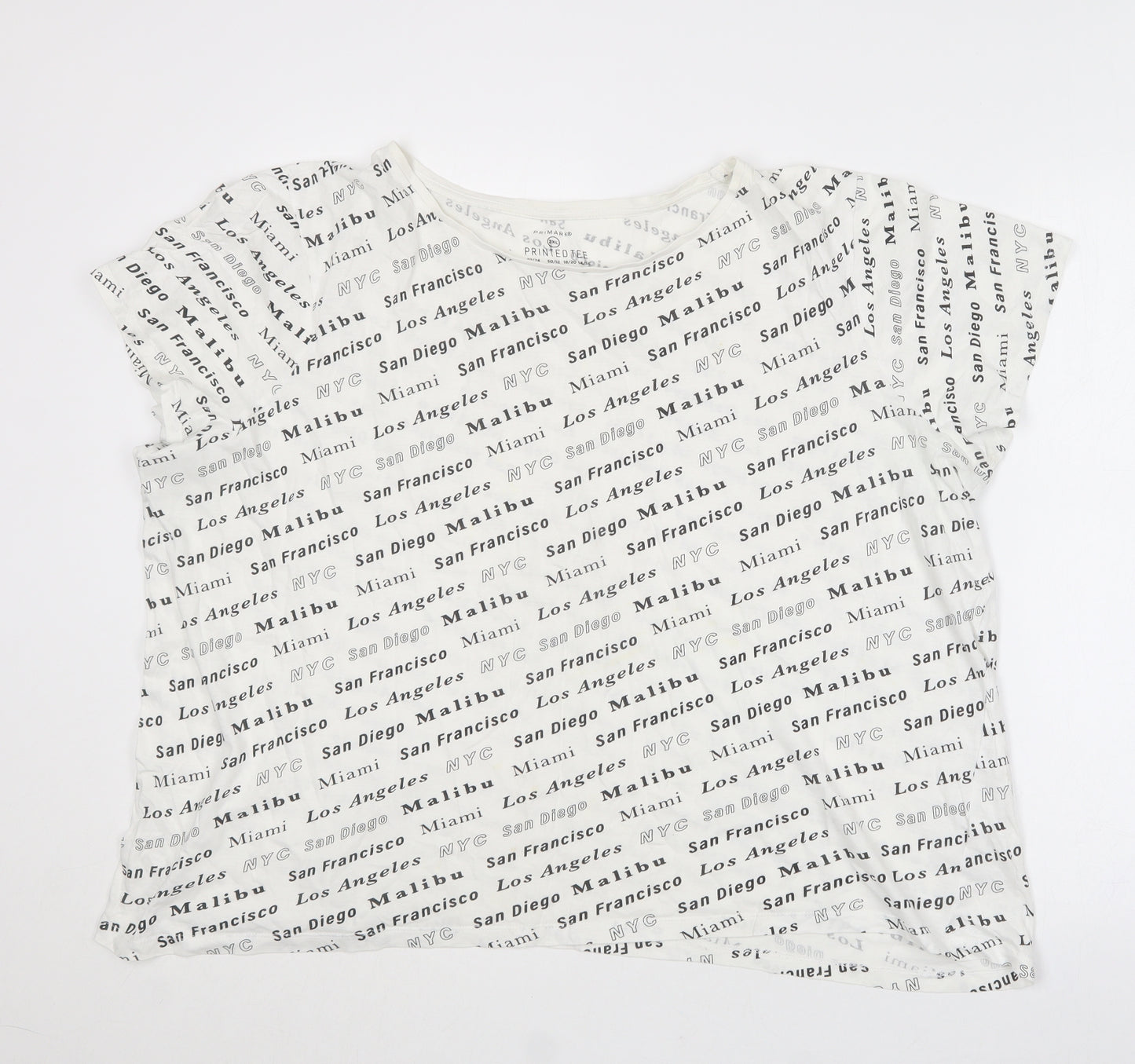 Primark Womens White Geometric Cotton Basic T-Shirt Size 22 Round Neck