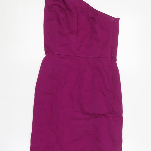 Warehouse Womens Purple  Cotton Pencil Dress  Size 10  One Shoulder