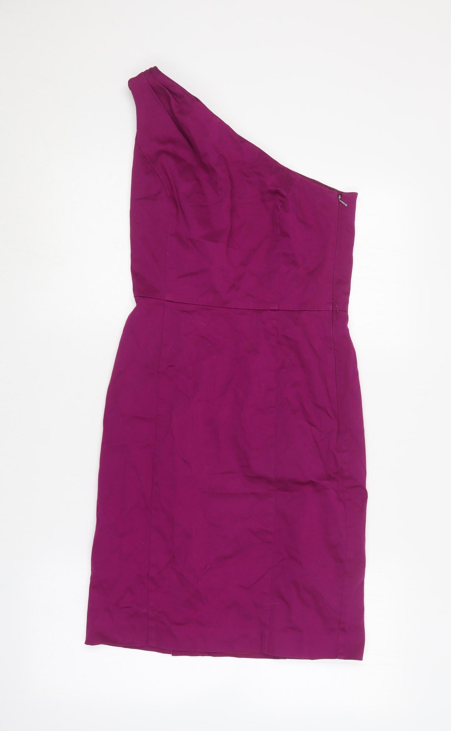 Warehouse Womens Purple  Cotton Pencil Dress  Size 10  One Shoulder