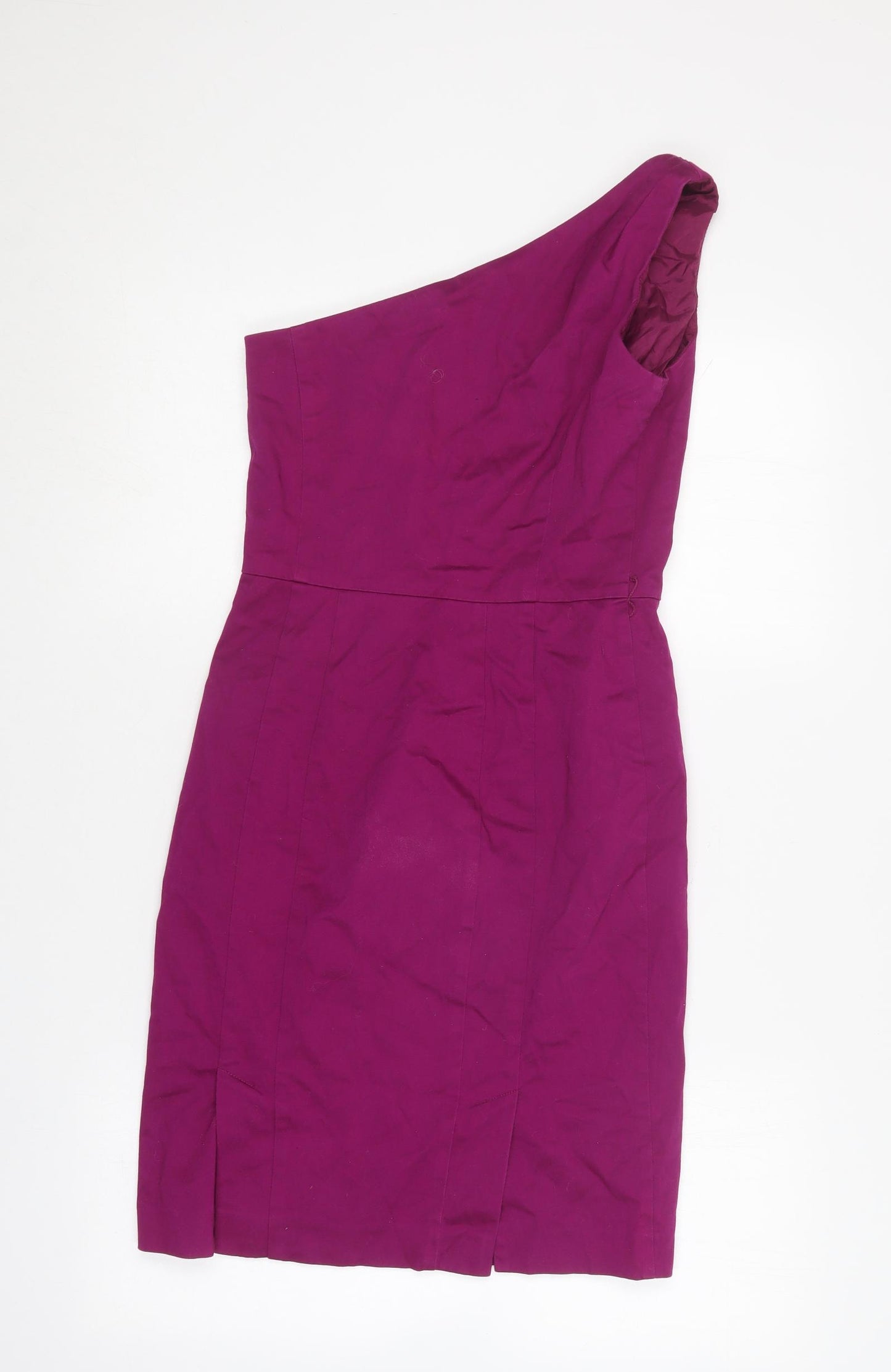 Warehouse Womens Purple  Cotton Pencil Dress  Size 10  One Shoulder