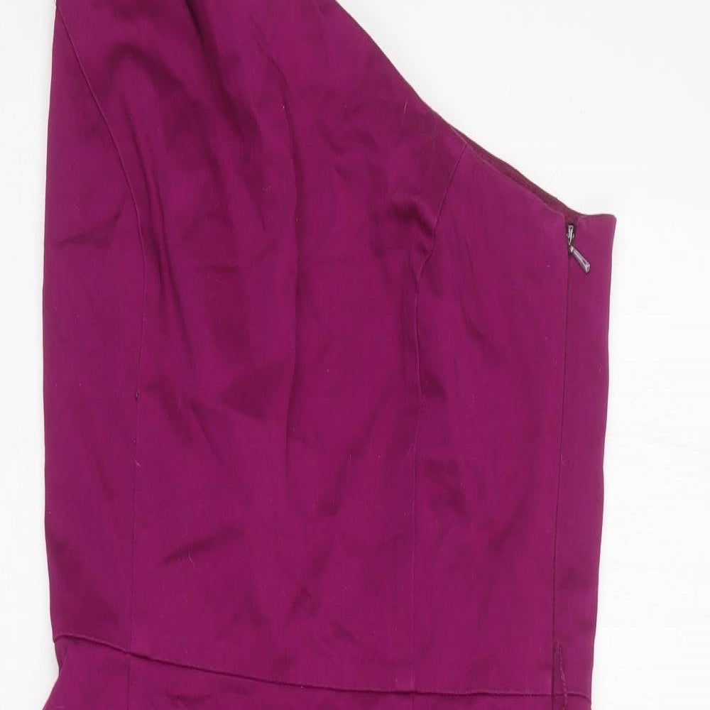 Warehouse Womens Purple  Cotton Pencil Dress  Size 10  One Shoulder