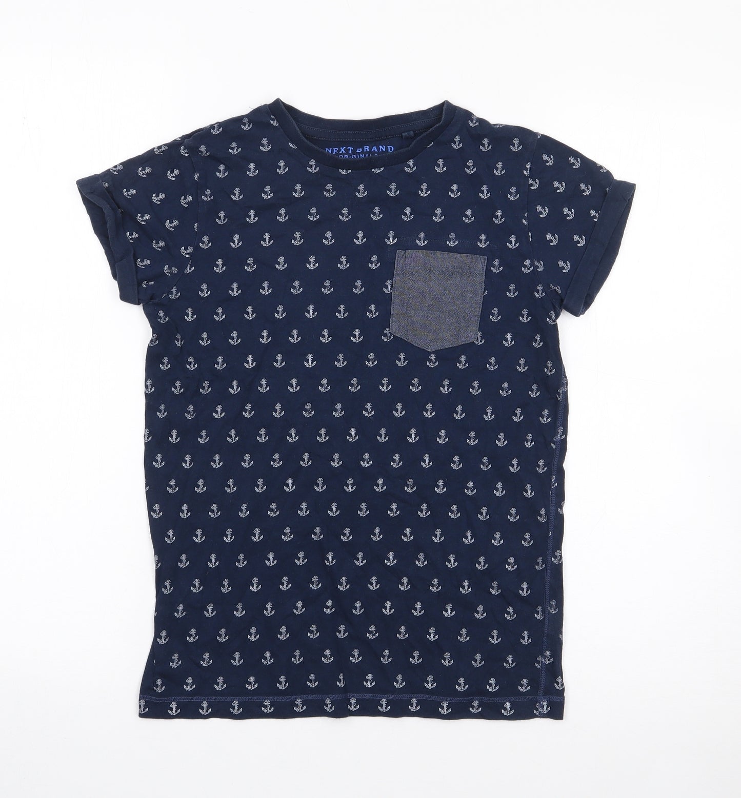 NEXT Boys Blue Geometric Cotton Jersey T-Shirt Size 9 Years Round Neck Pullover