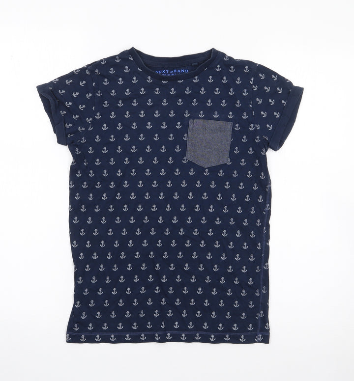 NEXT Boys Blue Geometric Cotton Jersey T-Shirt Size 9 Years Round Neck Pullover