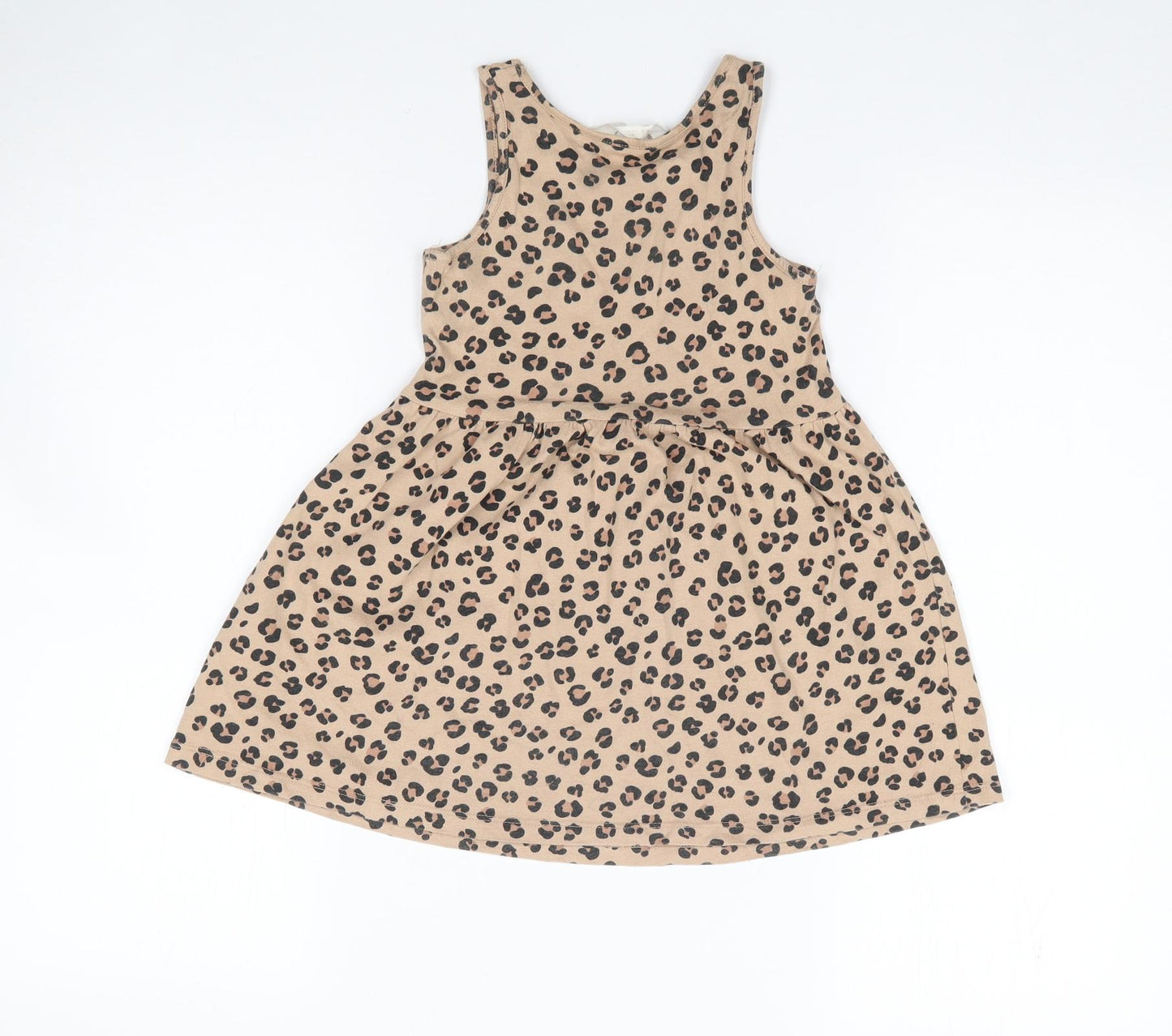 H&M Girls Brown Animal Print 100% Cotton Fit & Flare  Size 3-4 Years  Round Neck Pullover