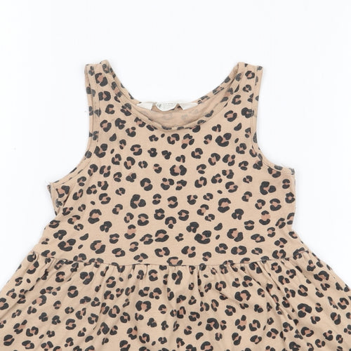 H&M Girls Brown Animal Print 100% Cotton Fit & Flare  Size 3-4 Years  Round Neck Pullover