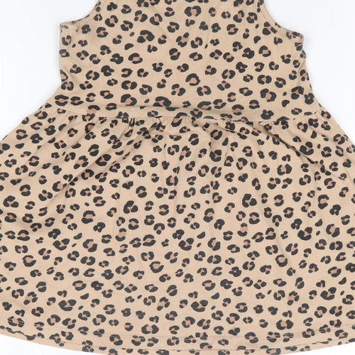 H&M Girls Brown Animal Print 100% Cotton Fit & Flare  Size 3-4 Years  Round Neck Pullover