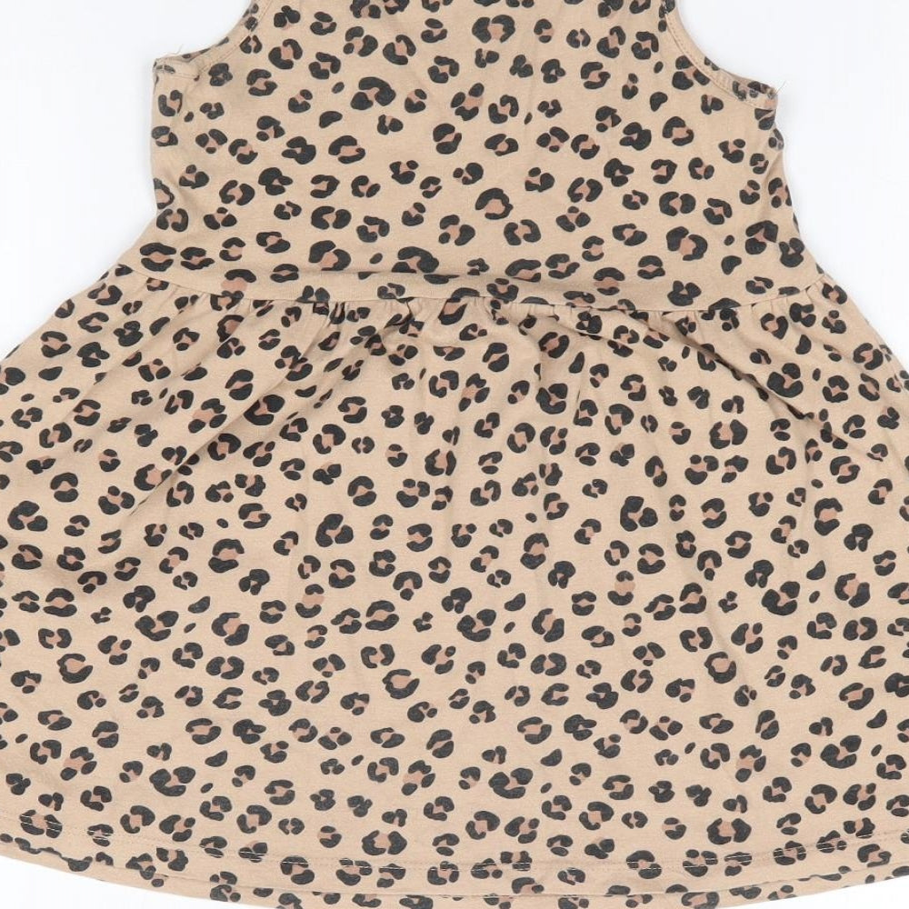 H&M Girls Brown Animal Print 100% Cotton Fit & Flare  Size 3-4 Years  Round Neck Pullover