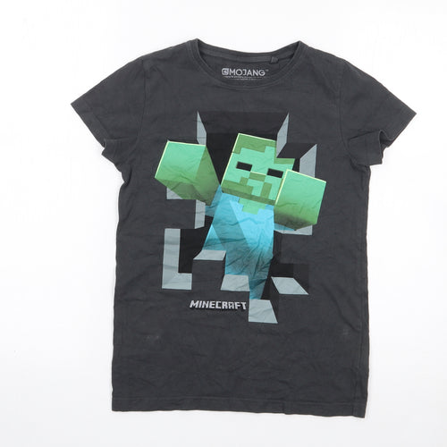 NEXT Boys Grey  100% Cotton Jersey T-Shirt Size 9 Years Crew Neck Pullover - Minecraft