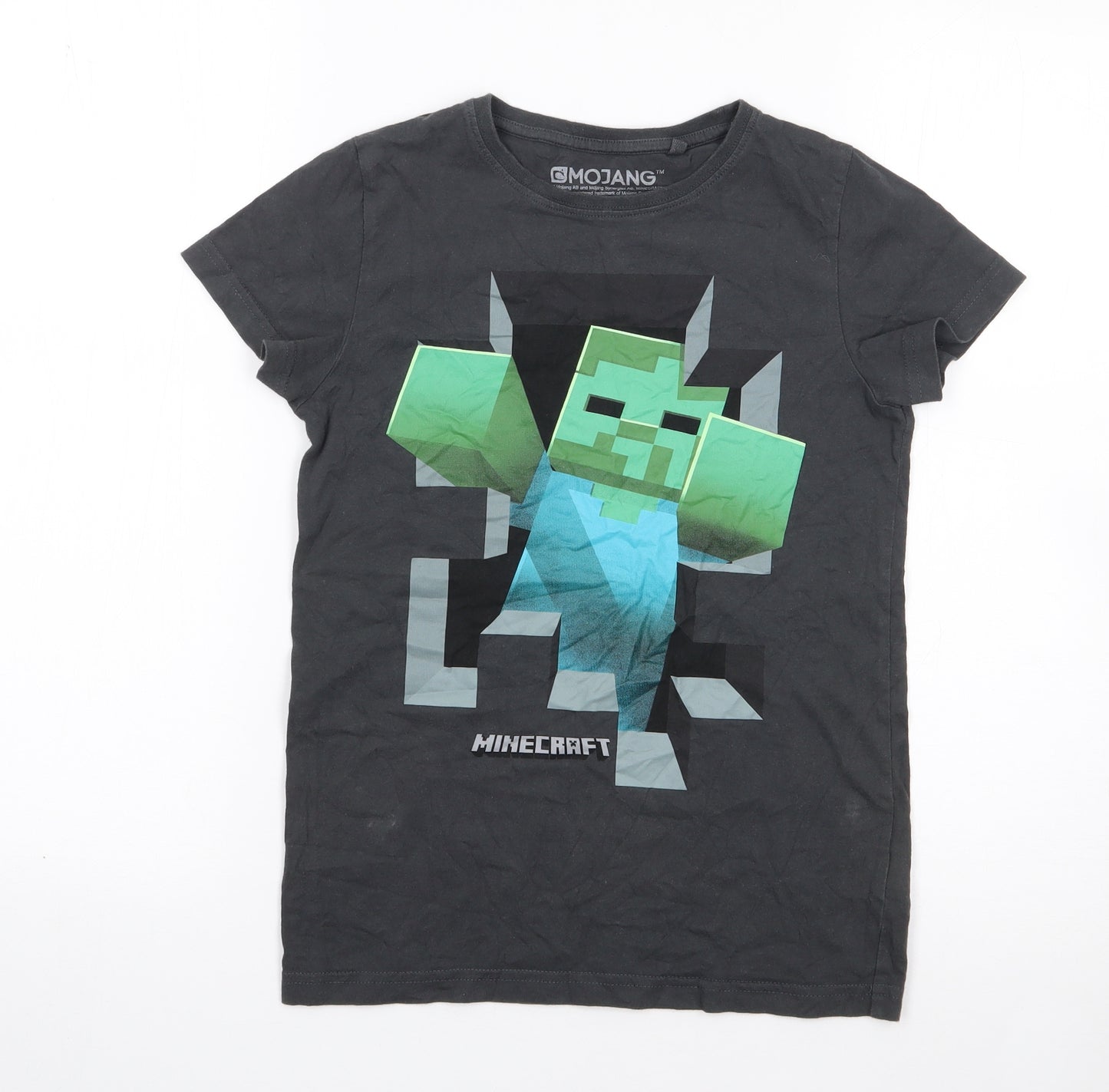 NEXT Boys Grey  100% Cotton Jersey T-Shirt Size 9 Years Crew Neck Pullover - Minecraft