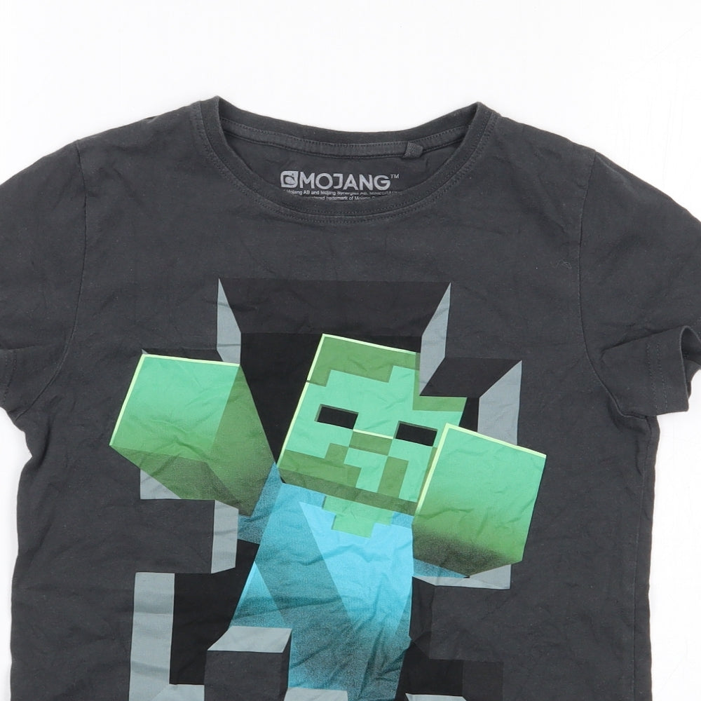 NEXT Boys Grey  100% Cotton Jersey T-Shirt Size 9 Years Crew Neck Pullover - Minecraft