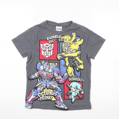 Matalan Boys Grey  100% Cotton Jersey T-Shirt Size 9 Years Crew Neck Pullover - Transformers