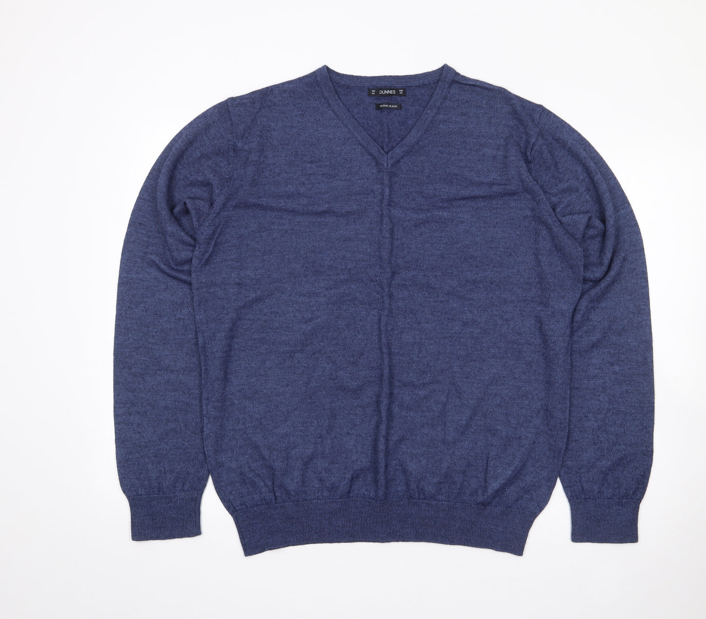 Dunnes Mens Blue V-Neck  Wool Pullover Jumper Size 2XL   - Merino Wool