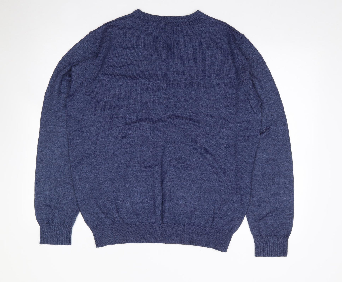 Dunnes Mens Blue V-Neck  Wool Pullover Jumper Size 2XL   - Merino Wool