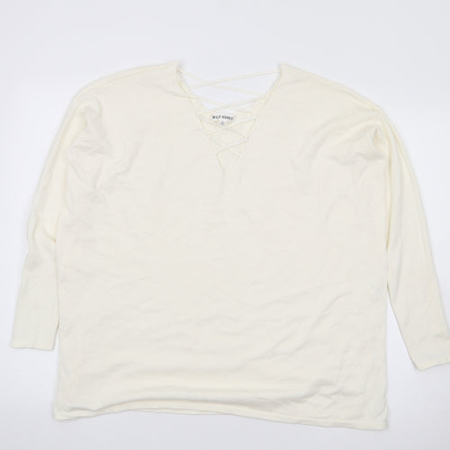 Wild Honey Womens Ivory V-Neck  Rayon Pullover Jumper Size S