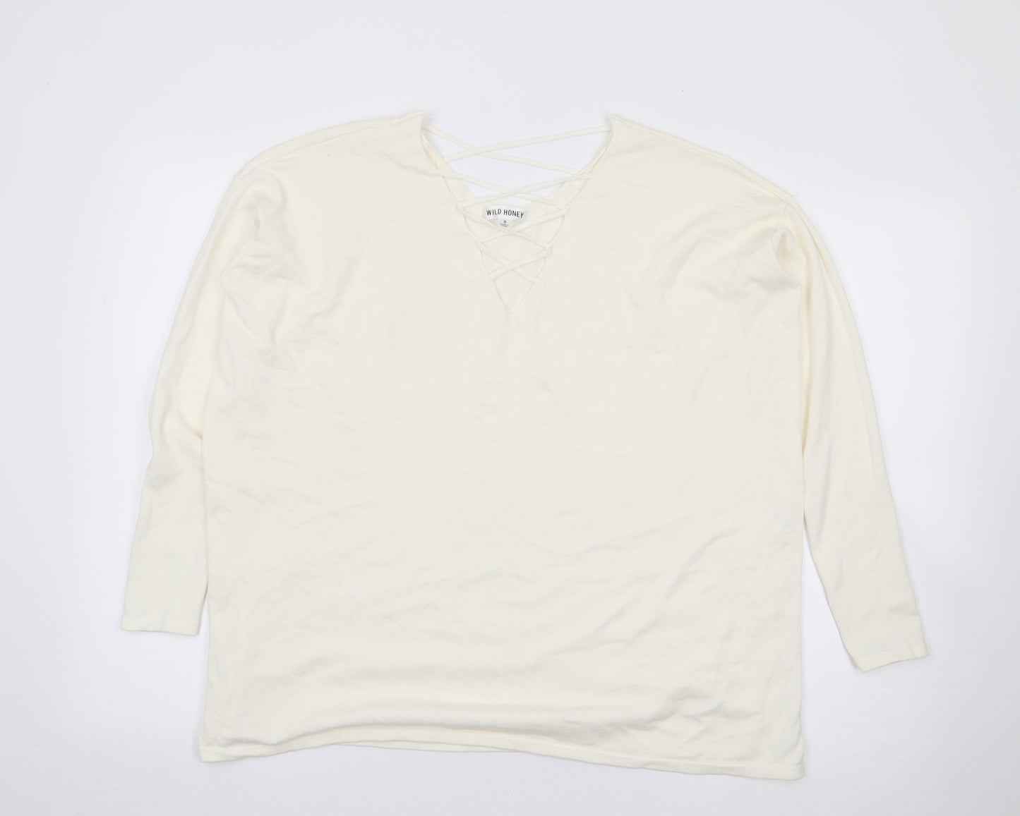 Wild Honey Womens Ivory V-Neck  Rayon Pullover Jumper Size S