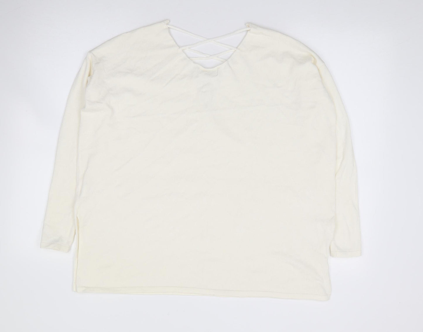 Wild Honey Womens Ivory V-Neck  Rayon Pullover Jumper Size S
