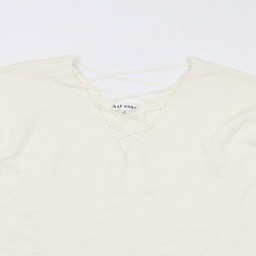 Wild Honey Womens Ivory V-Neck  Rayon Pullover Jumper Size S