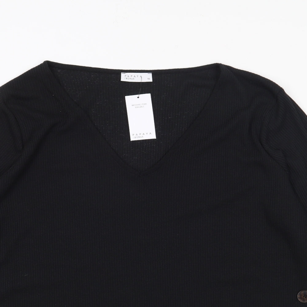 Papaya Womens Black  Polyester Jersey Blouse Size 18 V-Neck - Ribbed