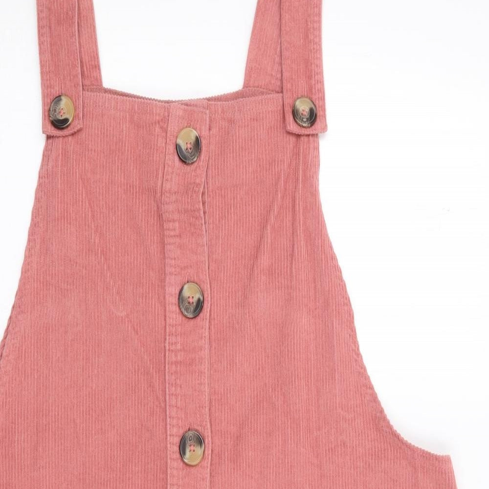 Matalan Womens Pink  100% Cotton Pinafore/Dungaree Dress  Size 18  Square Neck Button