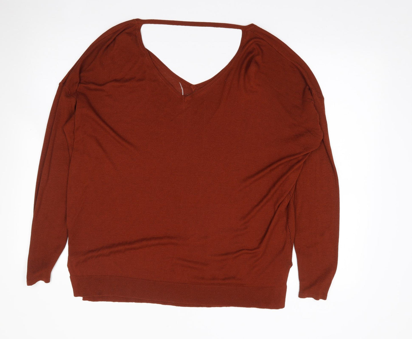 George Womens Brown V-Neck  Acrylic Pullover Jumper Size 18