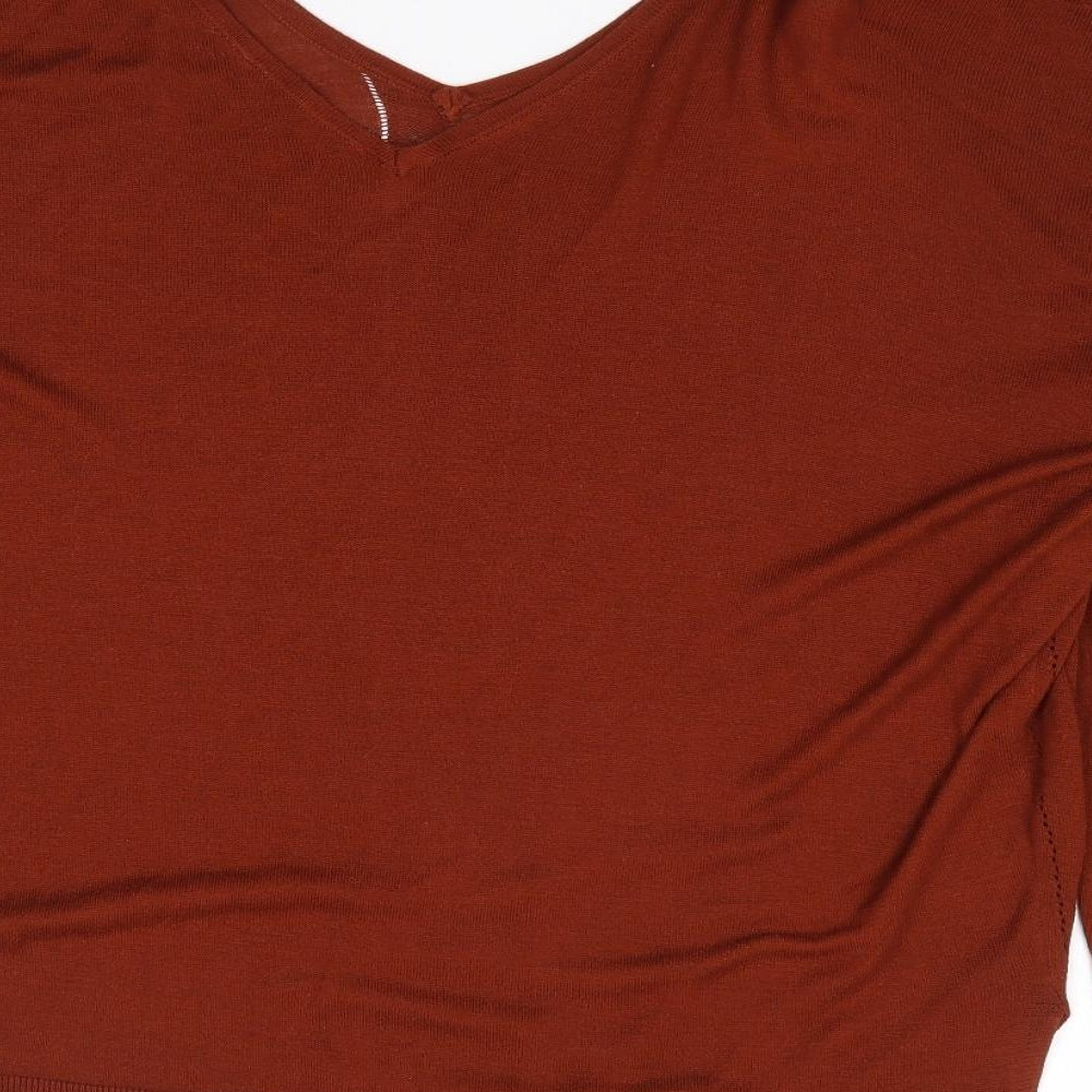 George Womens Brown V-Neck  Acrylic Pullover Jumper Size 18