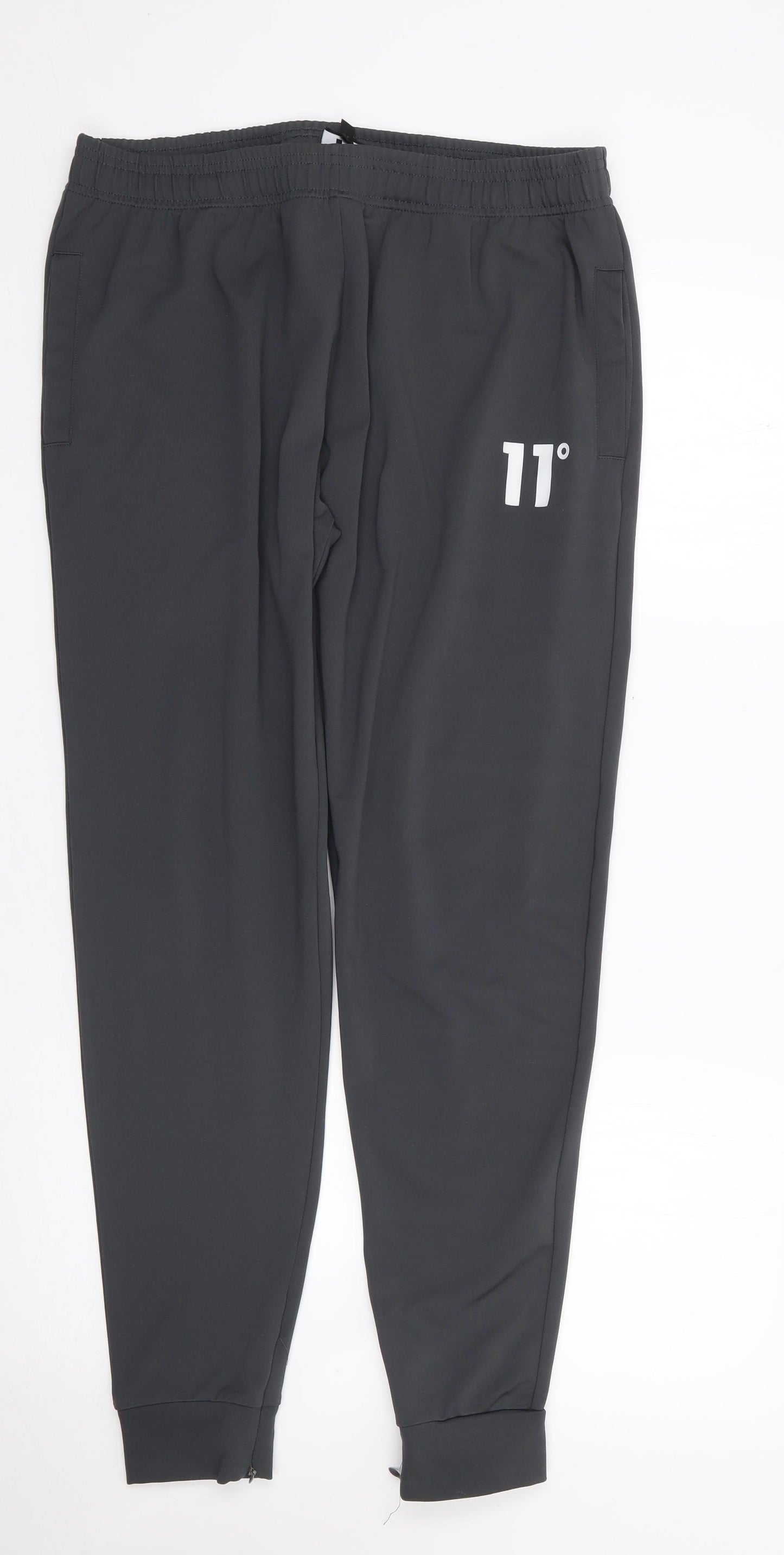 11 degrees Mens Grey  Polyester Jogger Trousers Size XL L28 in Regular Drawstring