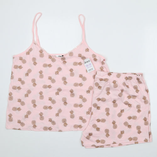 Pep&Co Womens Pink Geometric 100% Cotton Cami Pyjama Set Size 16  Drawstring - Pineapple