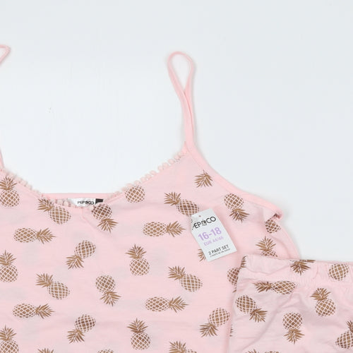 Pep&Co Womens Pink Geometric 100% Cotton Cami Pyjama Set Size 16  Drawstring - Pineapple