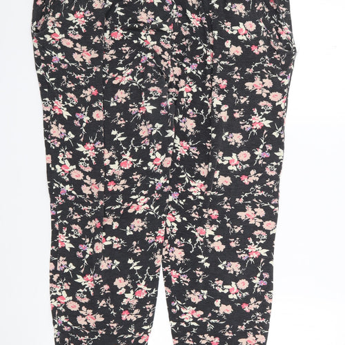Peacocks Womens Black Floral Viscose Harem Trousers Size 16 L27 in Regular