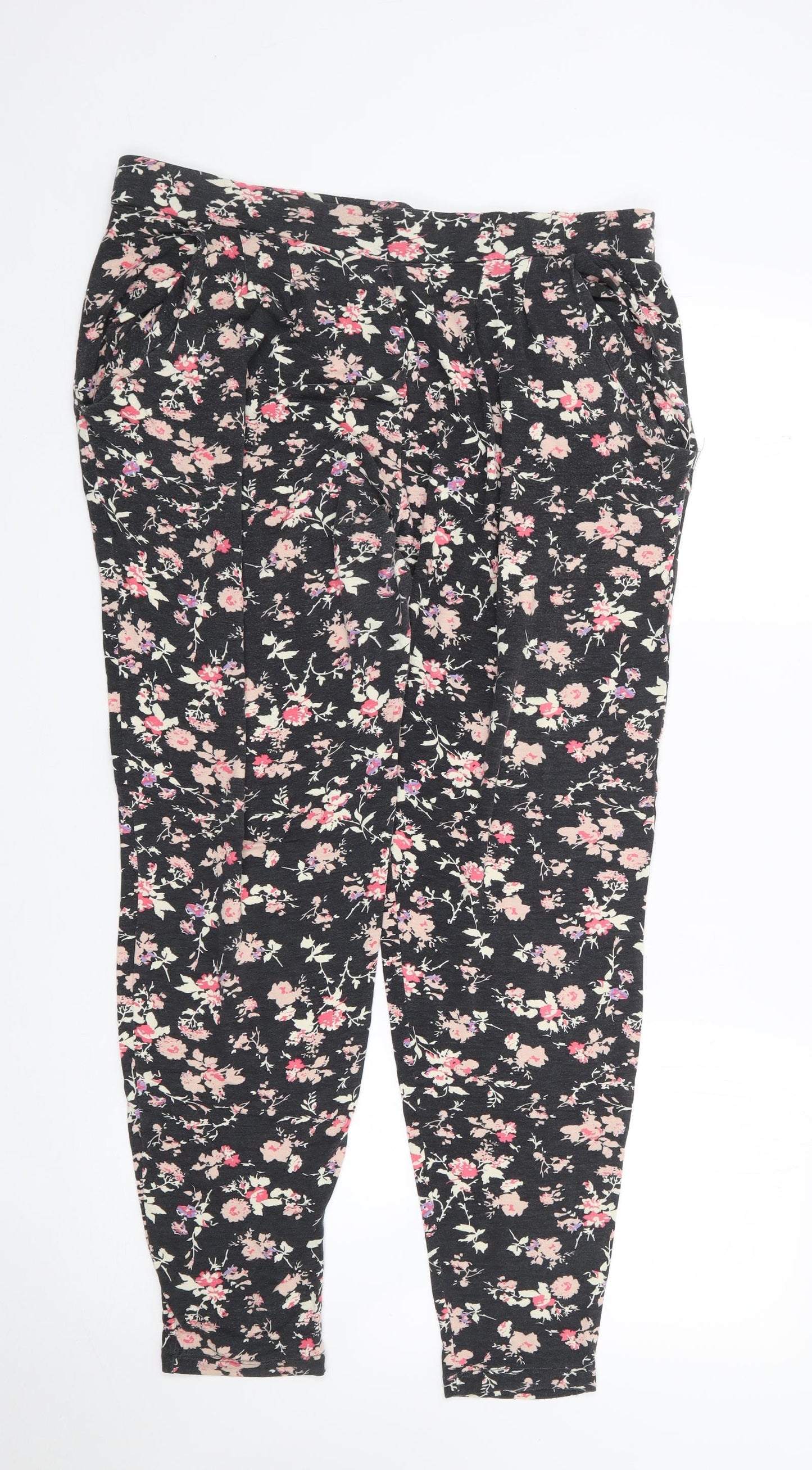 Peacocks Womens Black Floral Viscose Harem Trousers Size 16 L27 in Regular