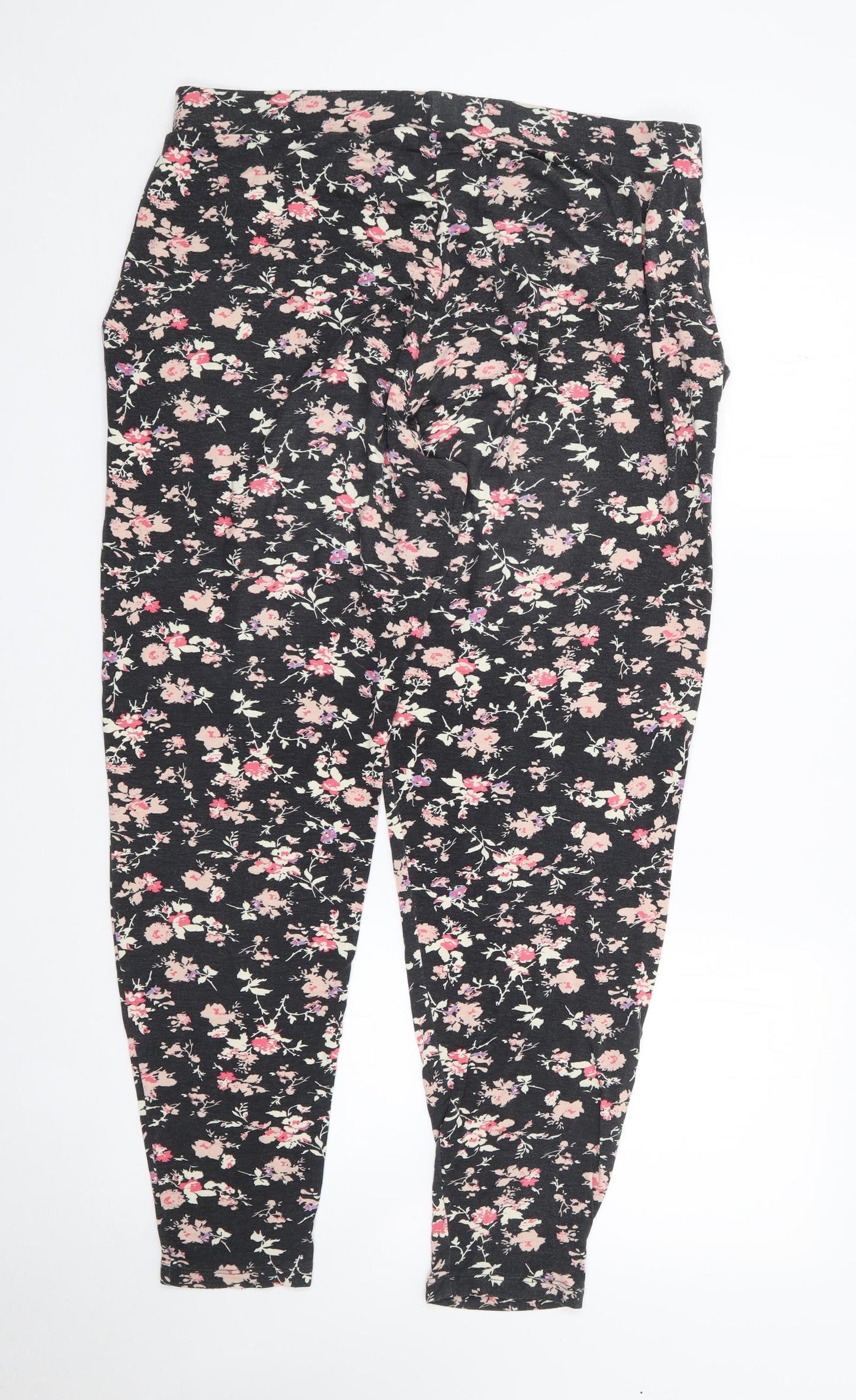 Peacocks Womens Black Floral Viscose Harem Trousers Size 16 L27 in Regular