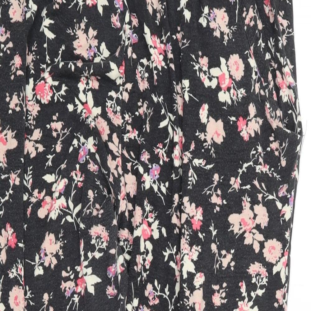 Peacocks Womens Black Floral Viscose Harem Trousers Size 16 L27 in Regular