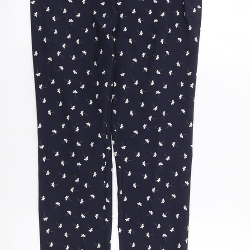 Primark Womens Blue Floral Viscose Trousers  Size 12 L28 in Regular Zip